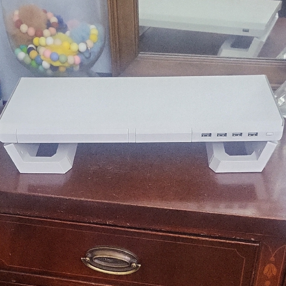 White Monitor Stand with USB Ports